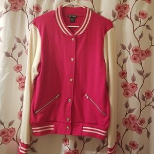 Pink and white letterman jacket