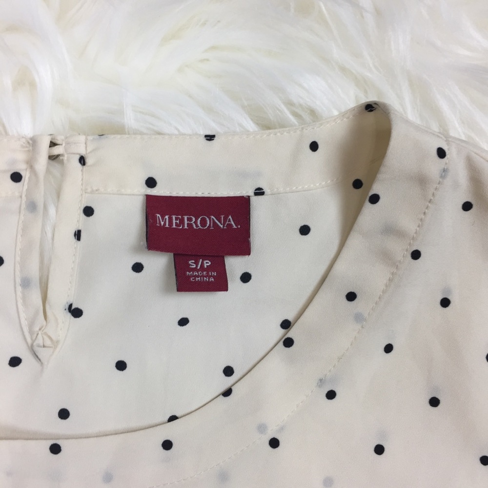 Merona | Cream Short Sleeve Polka Dot Blouse S - Picture 4 of 8