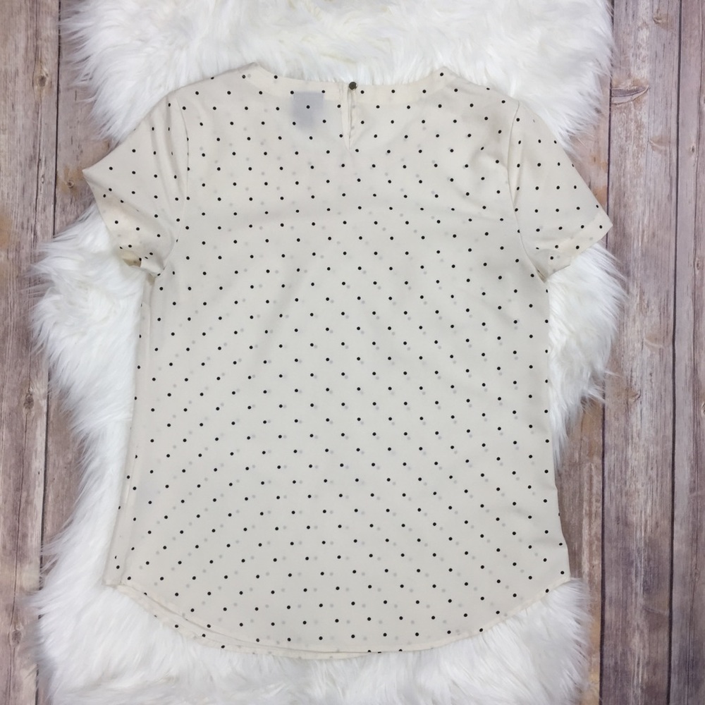 Merona | Cream Short Sleeve Polka Dot Blouse S - Picture 7 of 8