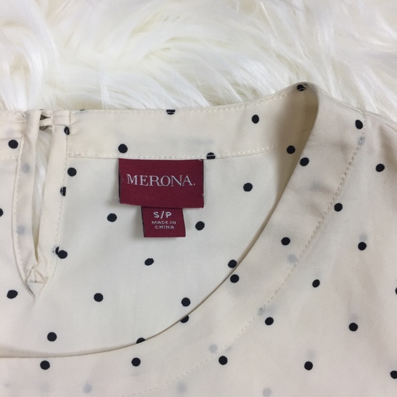 Merona | Cream Short Sleeve Polka Dot Blouse S - Picture 4 of 8