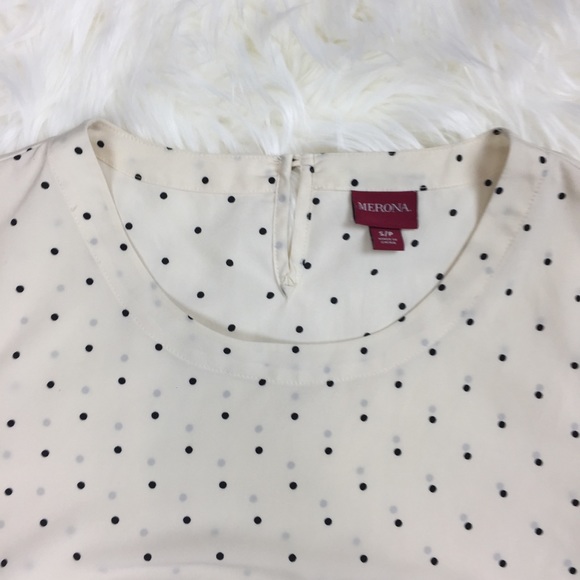 Merona | Cream Short Sleeve Polka Dot Blouse S - Picture 5 of 8