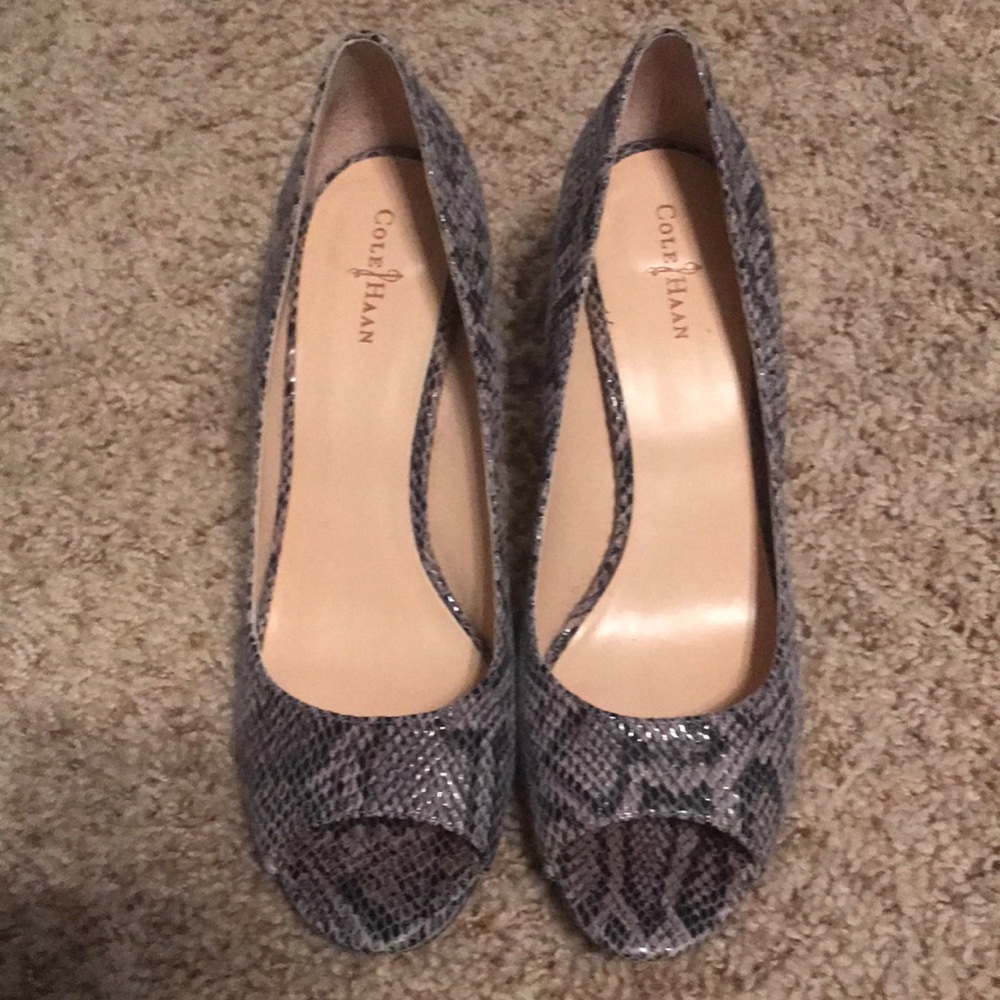 Cole Haan Snakeskin Peep Toe Pumps