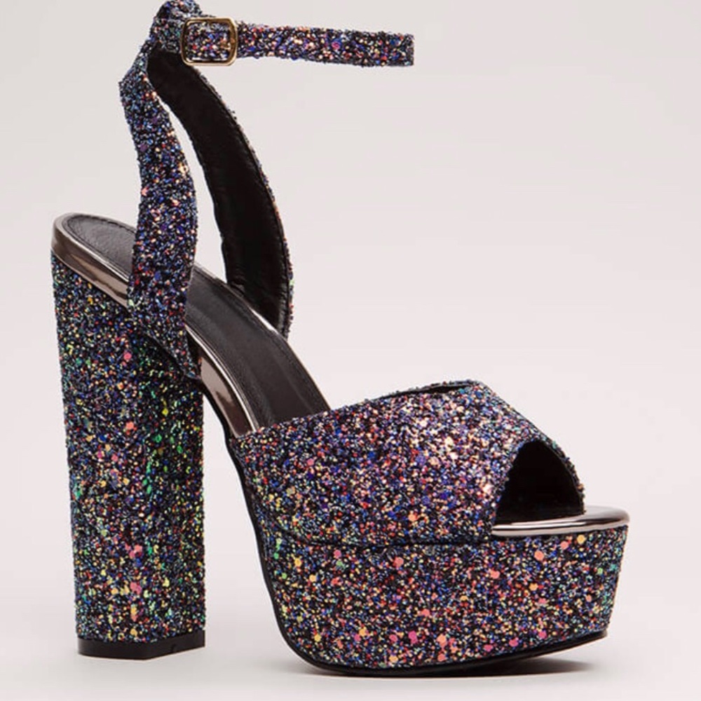 Glitter platform heel