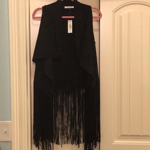 NWT Black Suede Fringe Vest