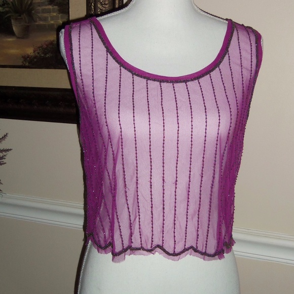 Body Central Tops - Body Central  beaded sheer pink purple crop top S