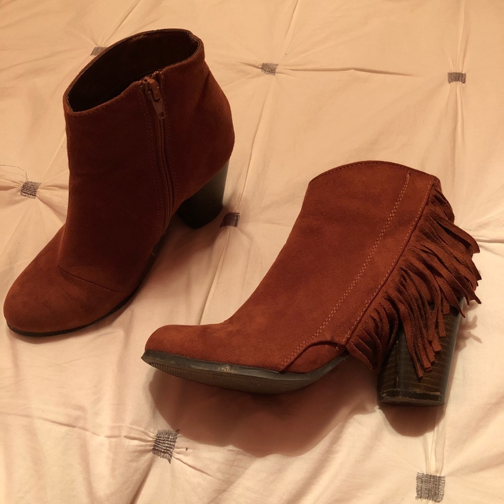 brown booties with fringe
