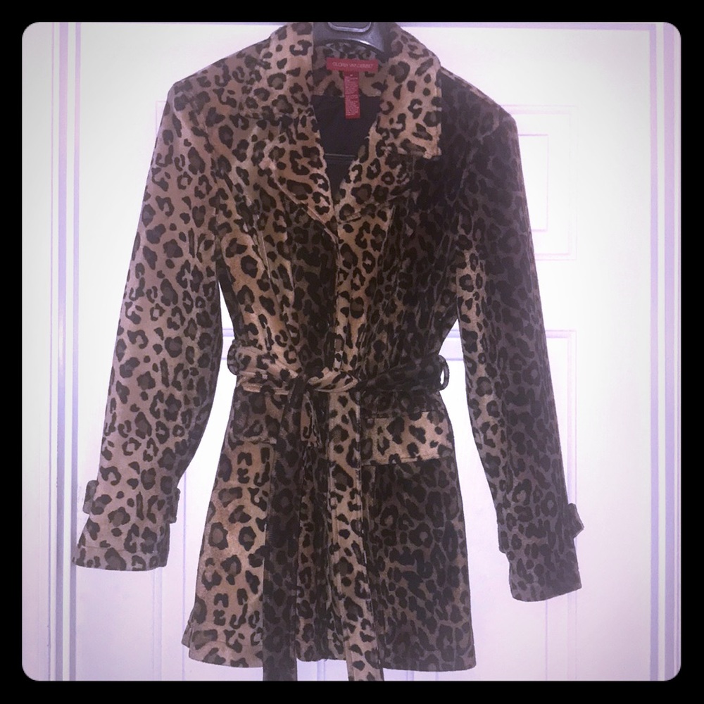 EUC leopard print trench all weather coat Sz M
