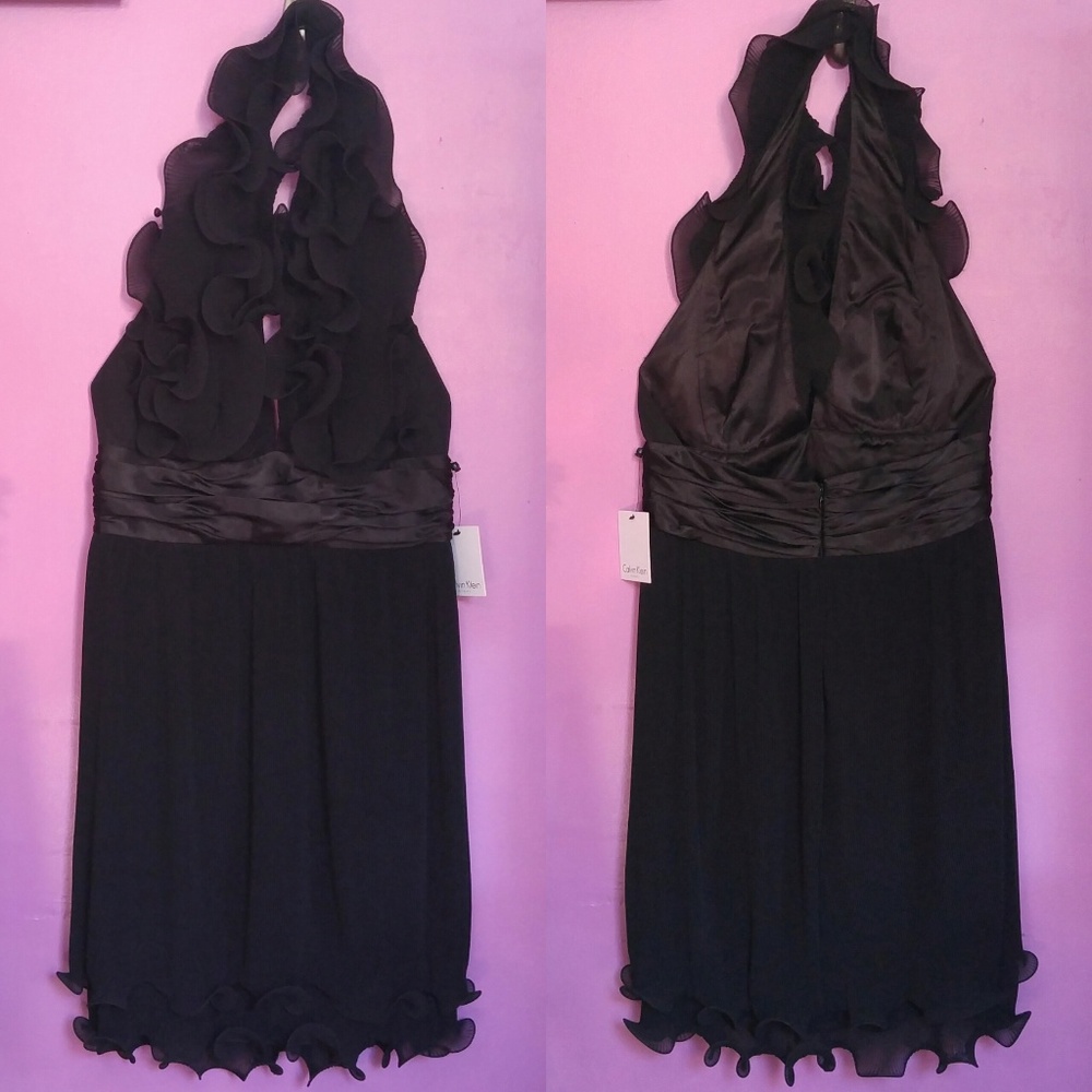 CALVIN KLEIN Deep V Plunge High Low Backless Dress