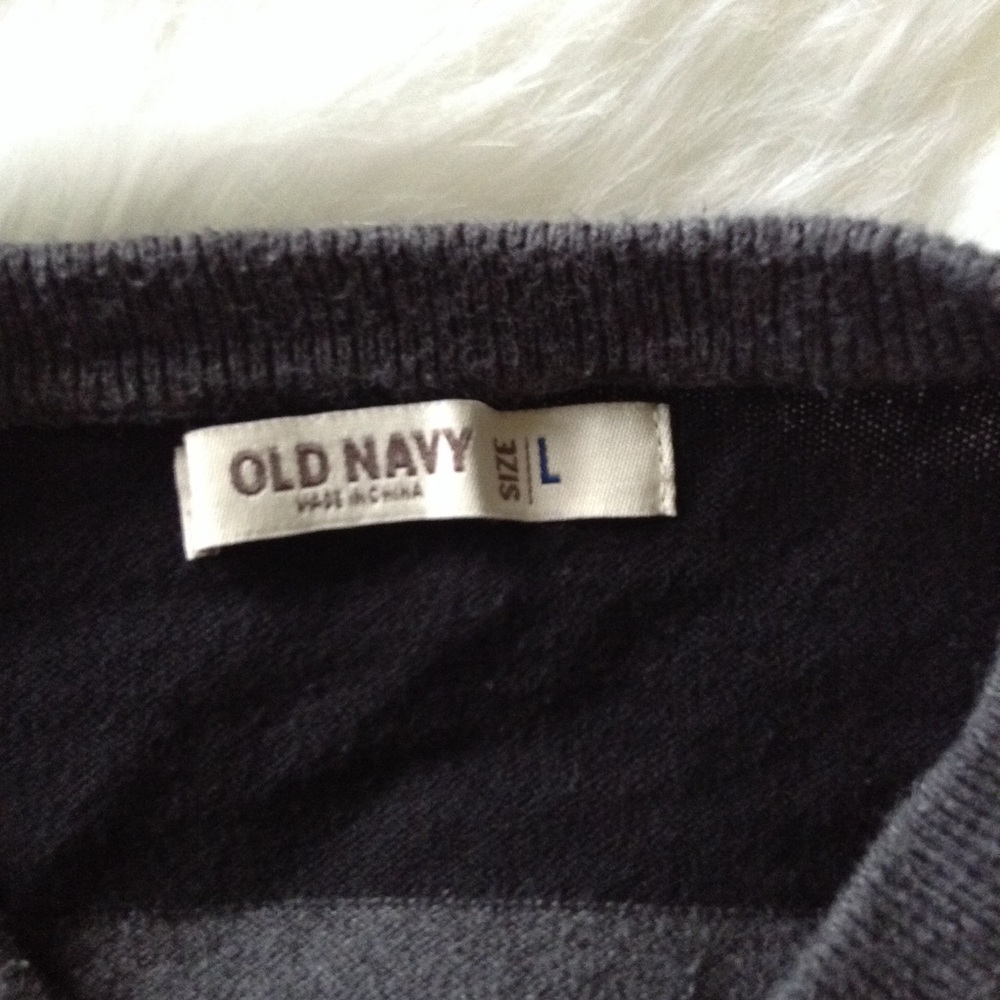 Old Navy V- Neck Sweater Striped Black&Gray  Large - Picture 5 of 8