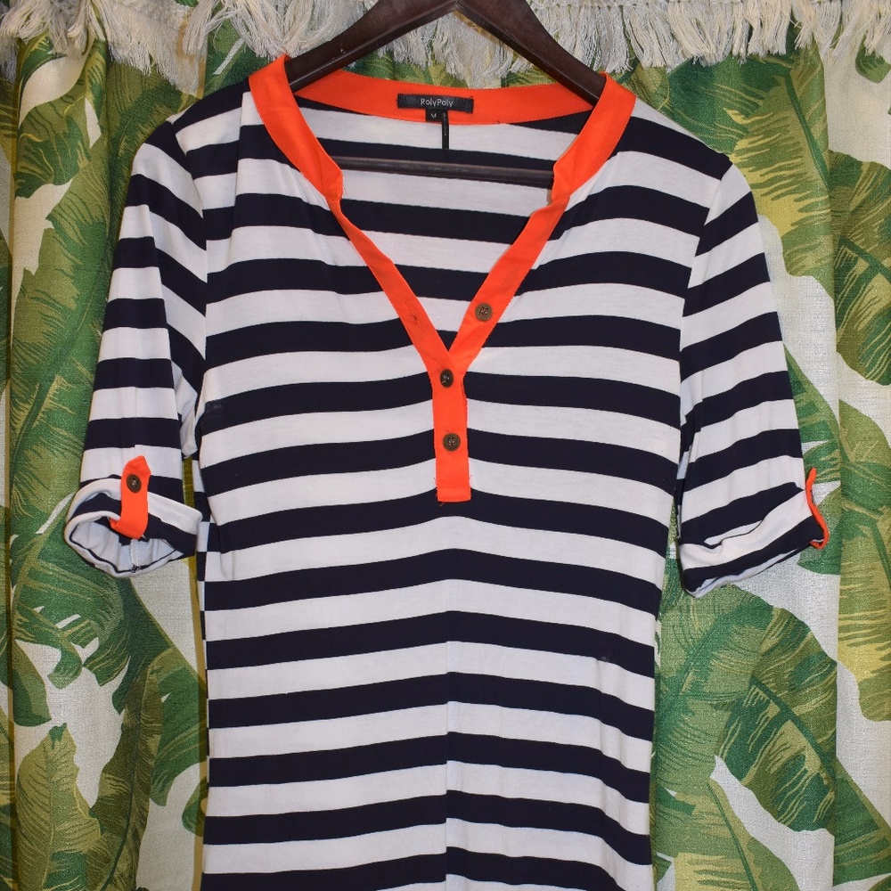 Navy & White Striped 3/4 Blouse