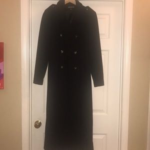 EUC black wool long fully lined coat; size 4