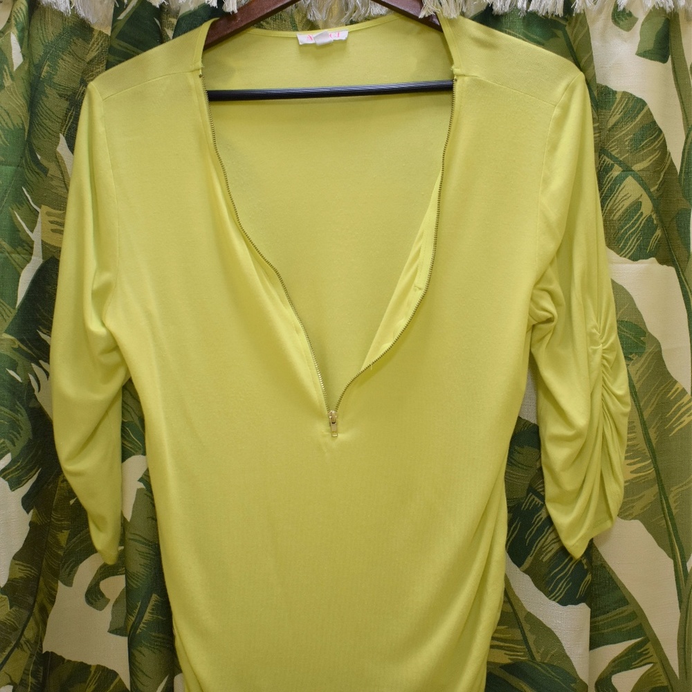 Neon Yellow Zipper Blouse