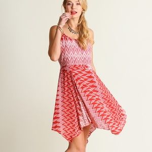 Chevron Print Red Asymmetrical Dress Size S M L