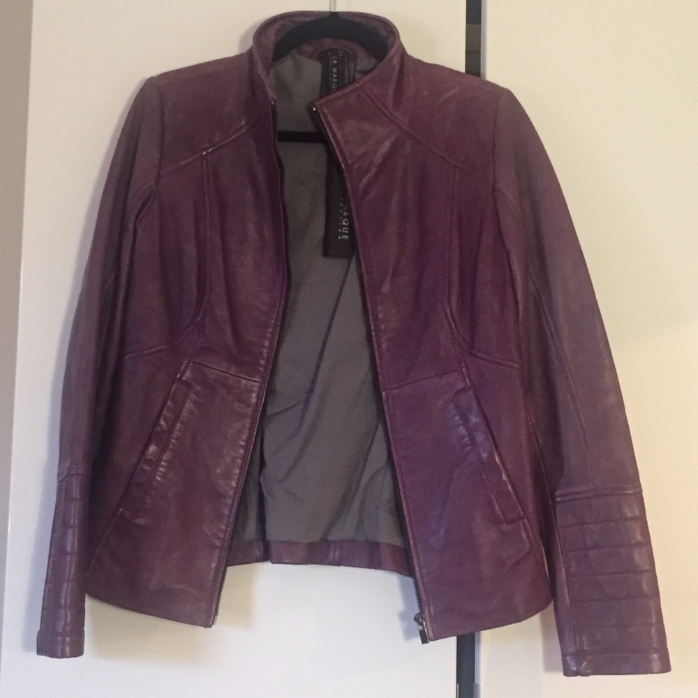 LAMARQUE Funnel Neck Leather Jacket, Size S