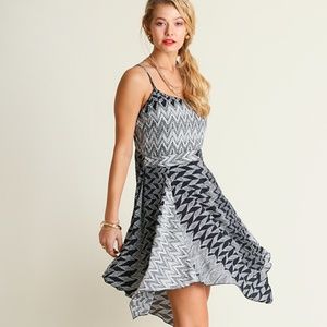 Chevron Print Navy Asymmetrical Dress Size S M L