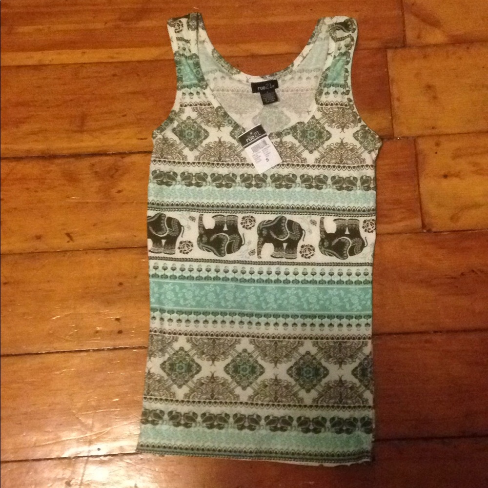 Teal elephant tank top