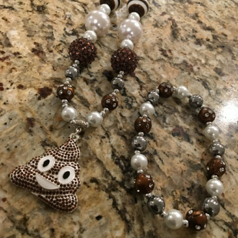 Emoji poop kids necklace and bracelet set