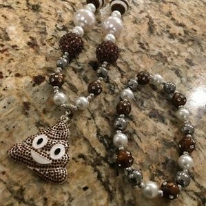 Emoji poop kids necklace and bracelet set
