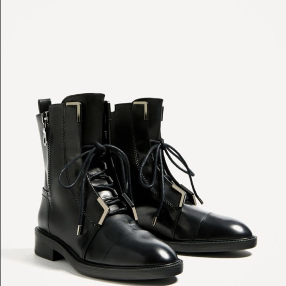 ZARA Black Leather Ankle Boot