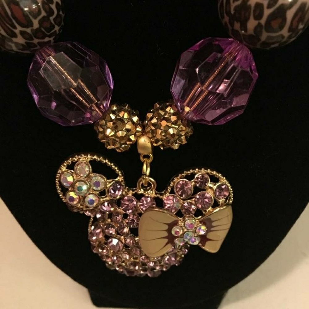 Purple and Gold Rhinestone Minnie Mouse Necklace