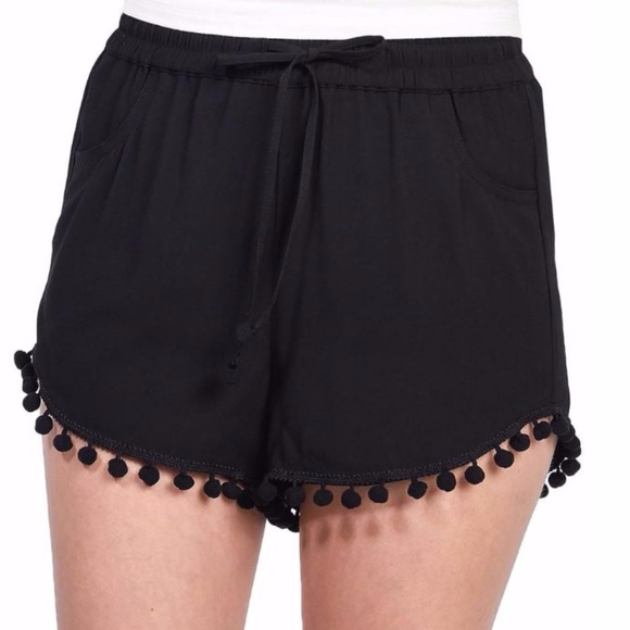 Kensie Drawstring Pom-Pom Crepe Black Shorts  NWT - Picture 8 of 8