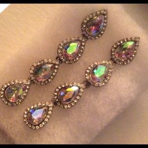 Iridescent & Rhinestone Dangle Drop Earrings