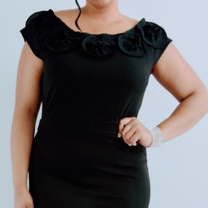 Pleated Floral Neckline Maxi Dress