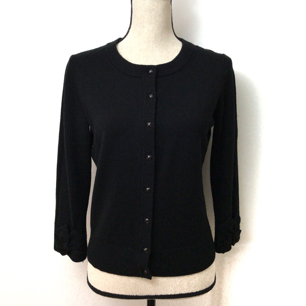 {Kate Spade} Black Wool Bow Sleeve Cardigan Medium