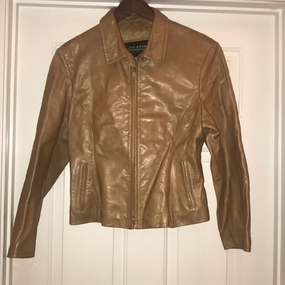 EUC camel leather fully lined jacket size Large