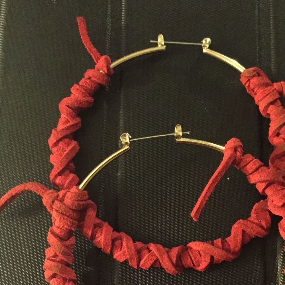 Red suede Wrapped Hoops