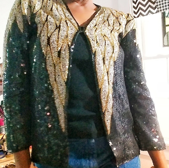 Vintage Gold&black sequin jacket - Picture 3 of 8