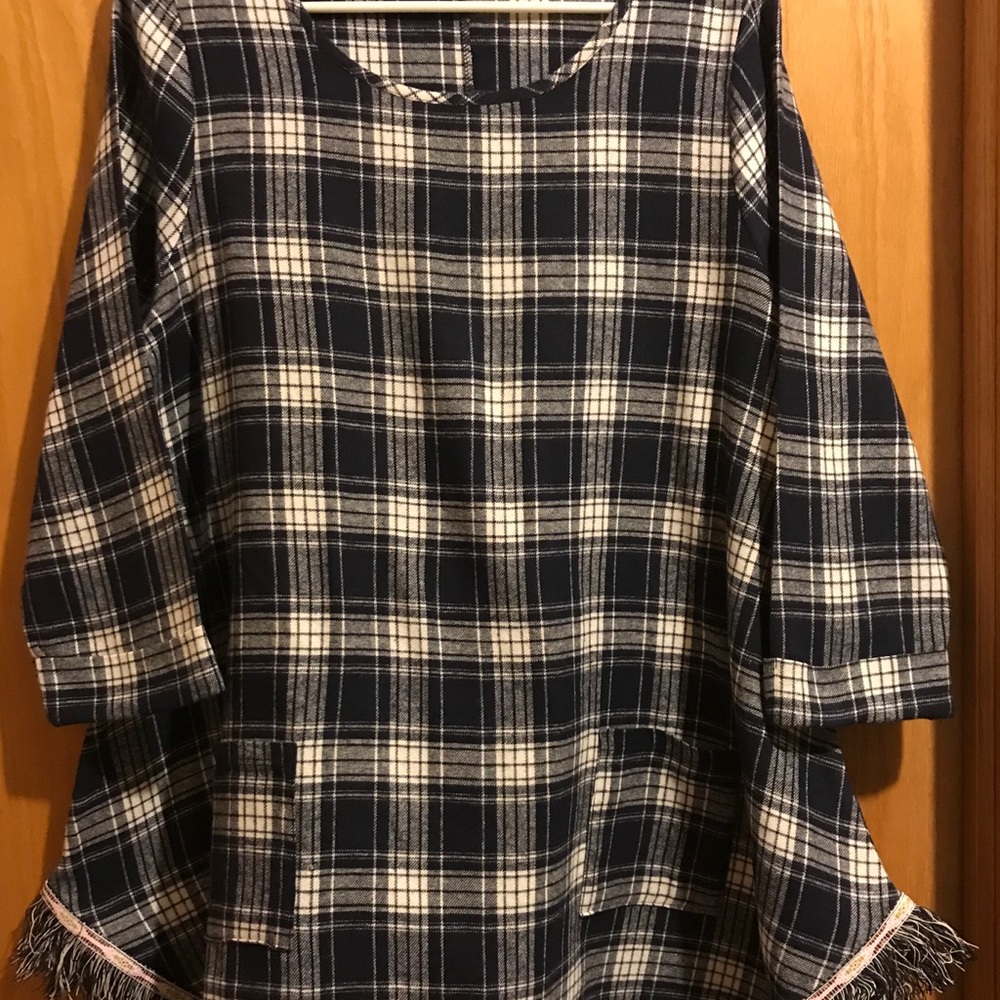 Navy and white flannel and fringe dress - Picture 2 of 5