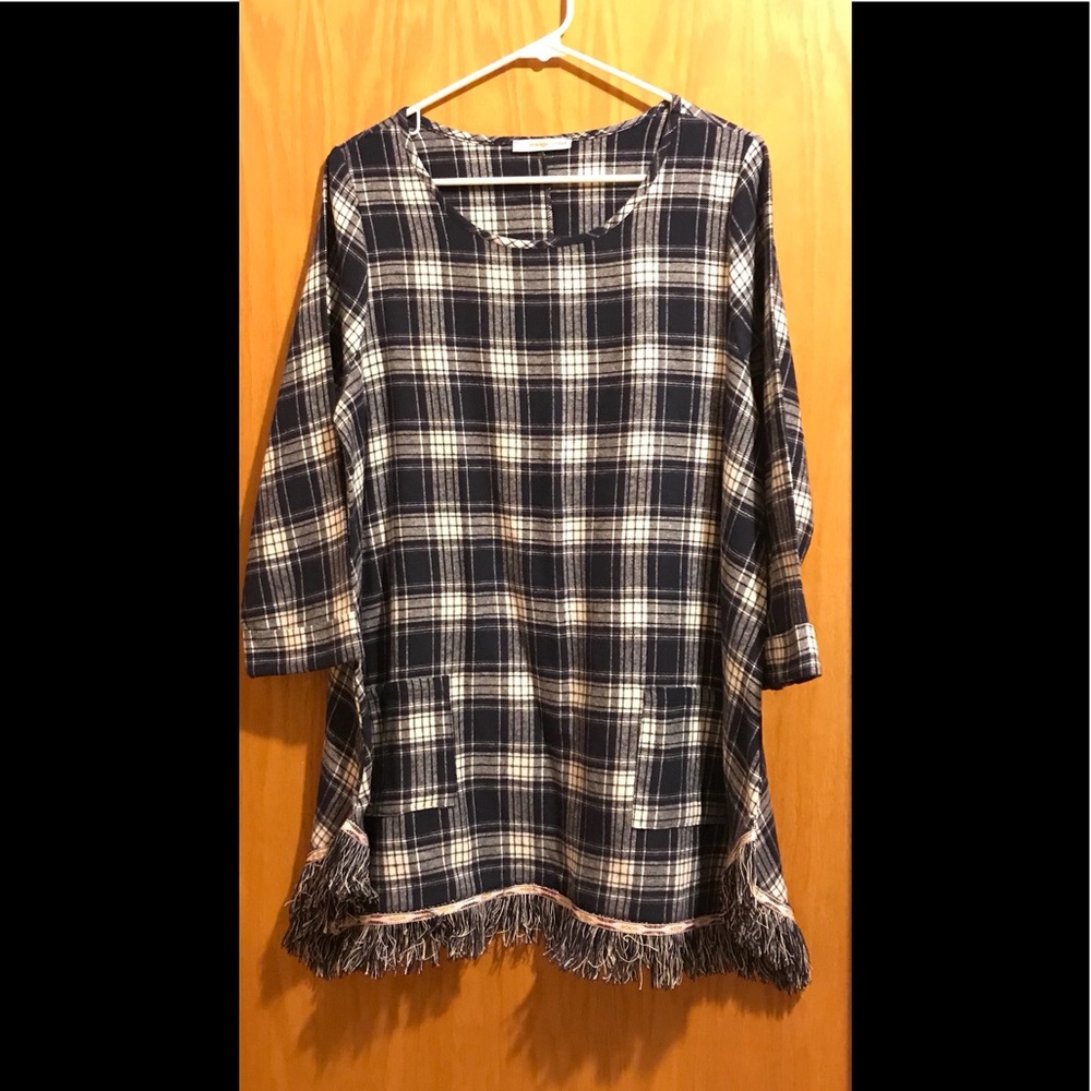 Navy and white flannel and fringe dress - Picture 5 of 5