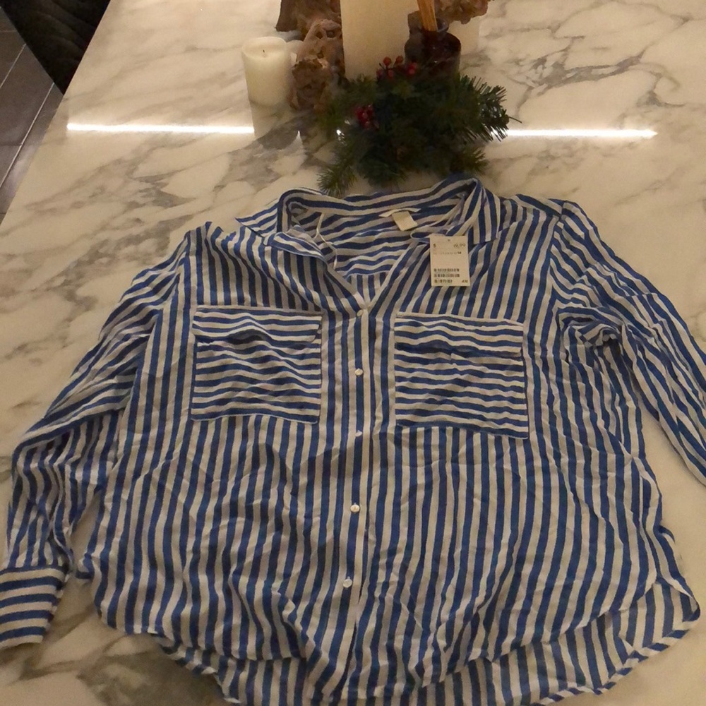 White and blue striped blouse