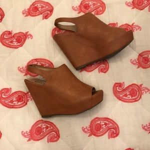 Brown leather wedges