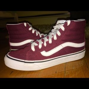 Burgundy and White hightop vans