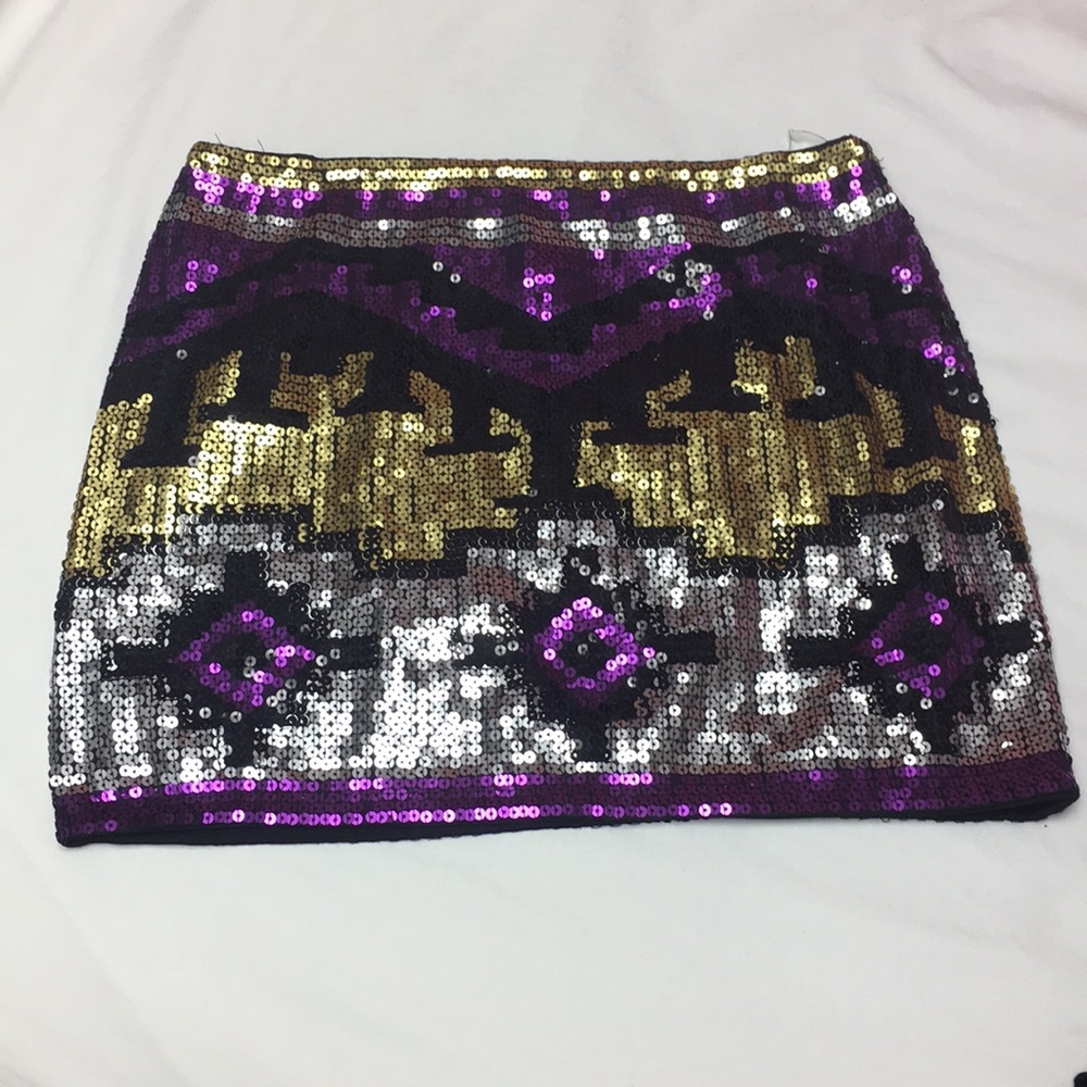 Gold, Black, Silver & Purple Sequenced Mini Skirt