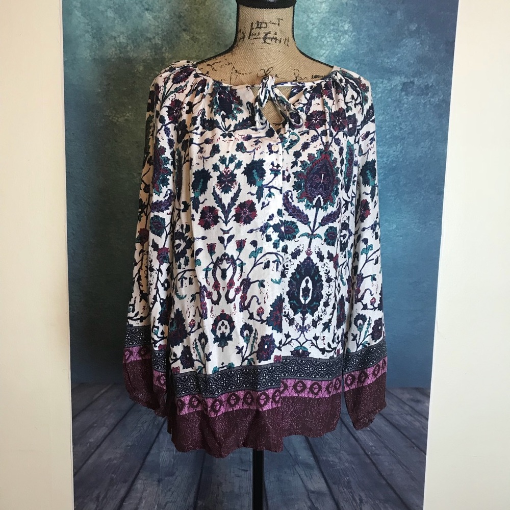LUCKY BRAND white Floral Button Down Blouse Top
