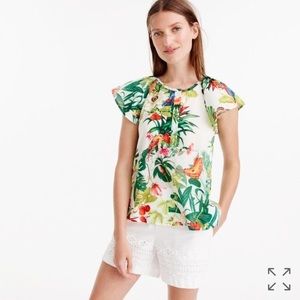 J Crew Ruffle Sleeve Top Ratti Into the Wild Print