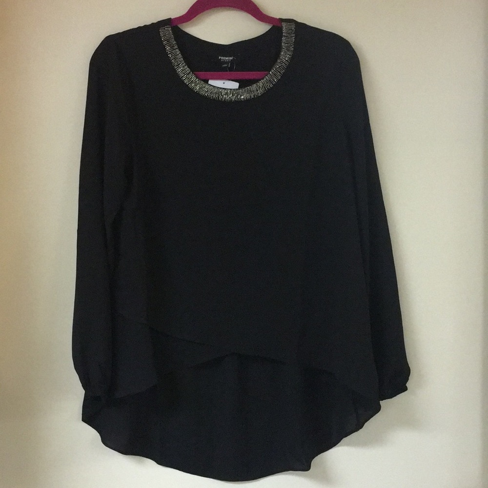 Black polyester Shirt with Beaded Neckline !!!