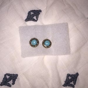 Gold and turquoise stone stud earrings
