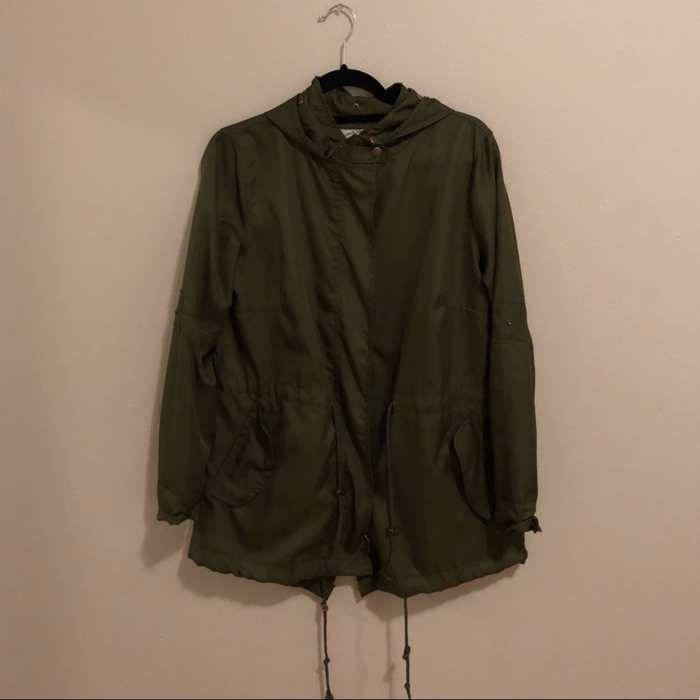 Medium green olive rain coat