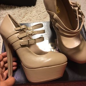 Triple Threat Nude Strappy Charlotte Russe Pumps