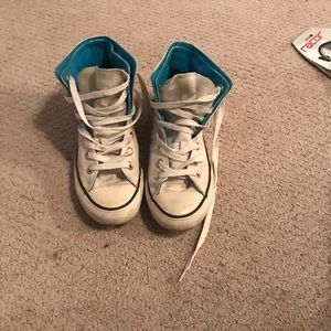 SALE! Gently used blue and white high top converse