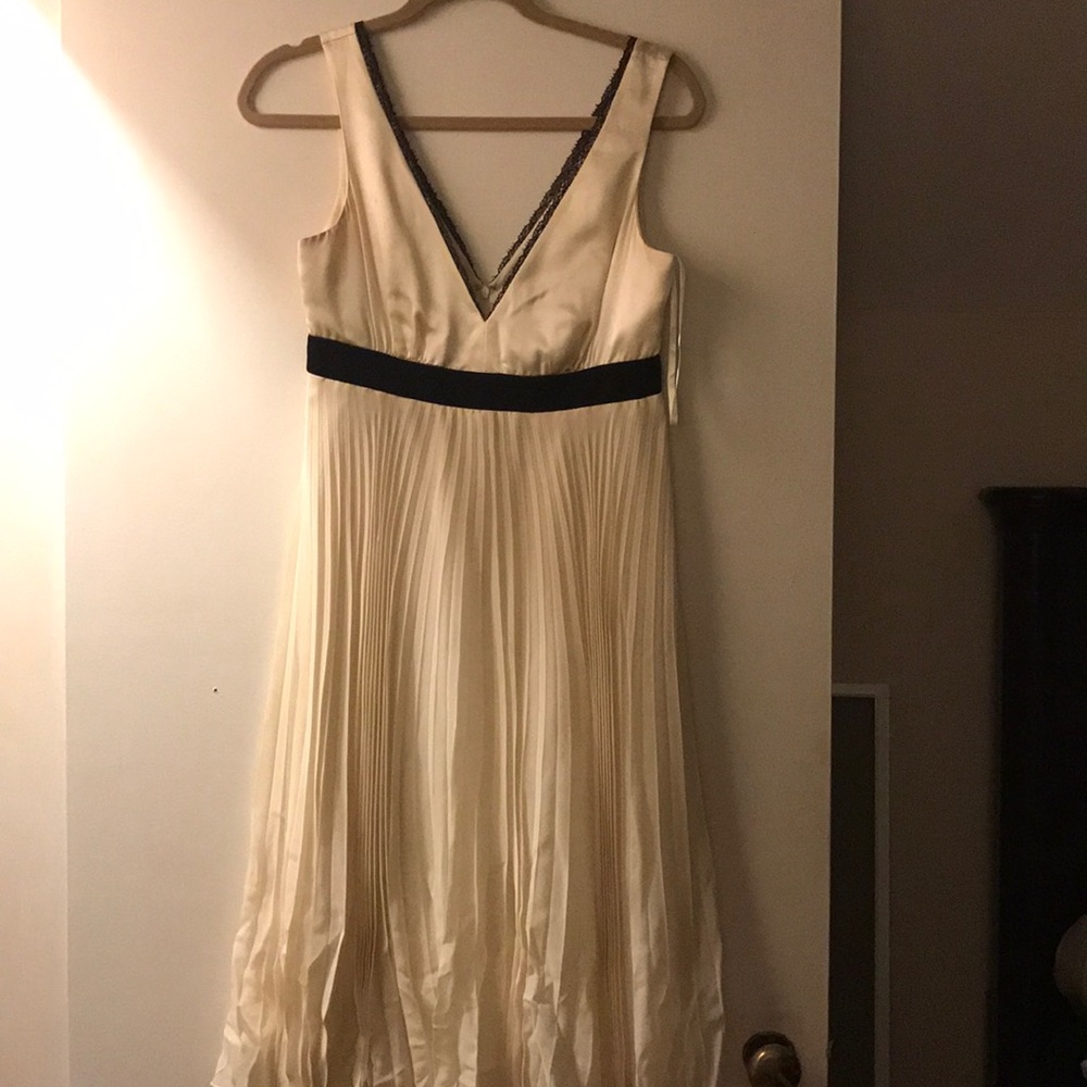 Bcbg cream and brown velvet dress