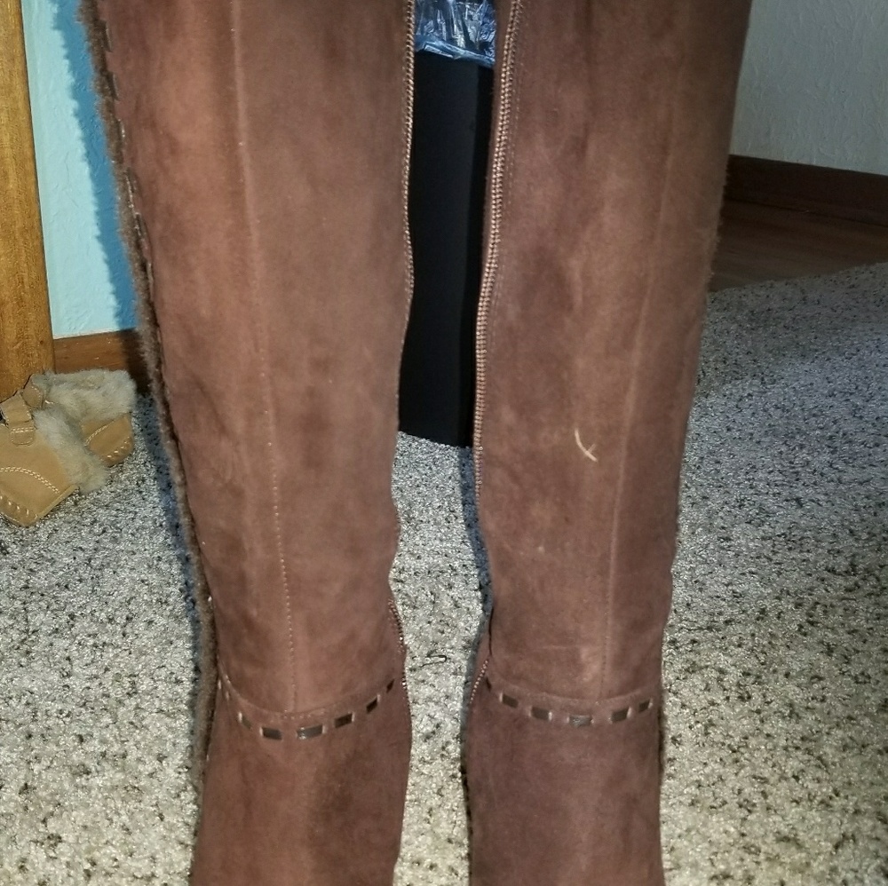 Tall Leather Knee Wedge Boots