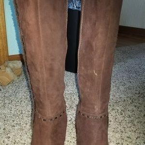 Tall Leather Knee Wedge Boots