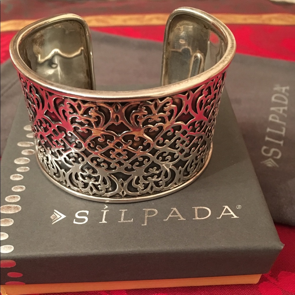 Silpada Sterling Silver Heart Scroll Cuff Bracelet B1697 - Picture 3 of 7