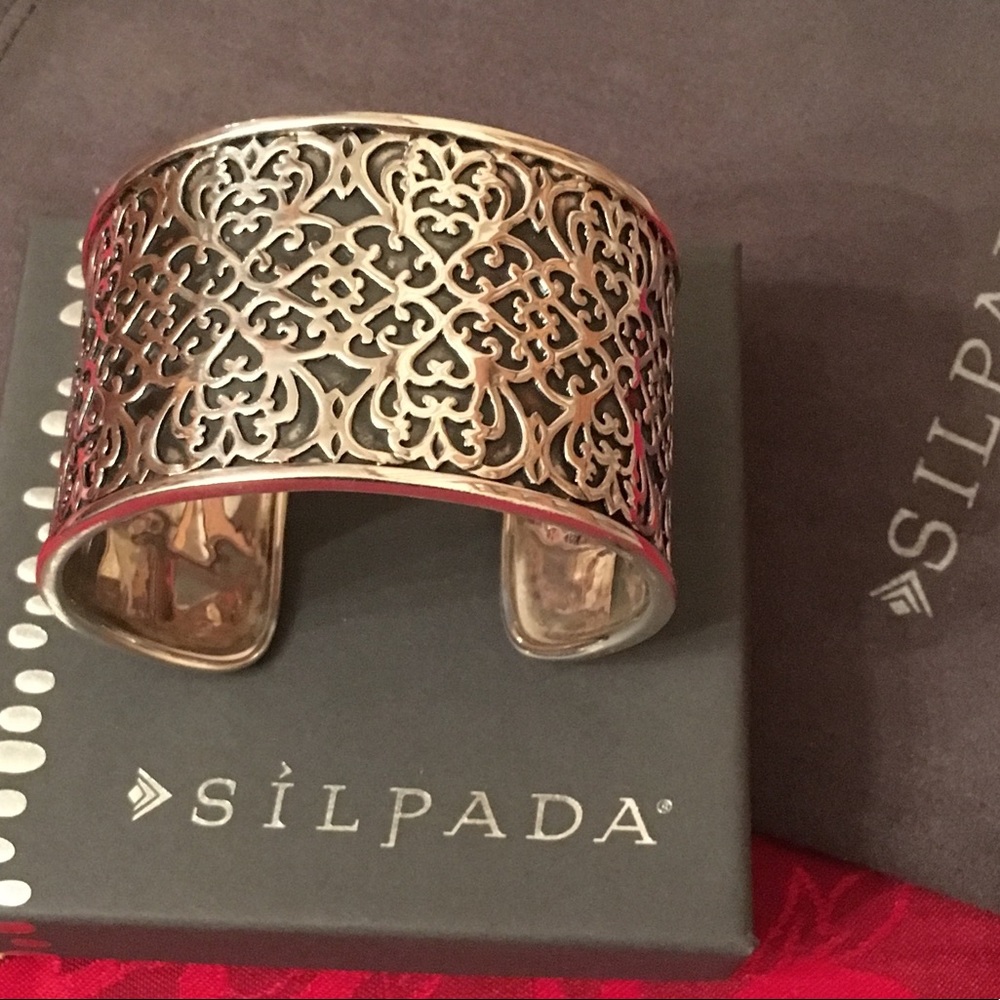 Silpada Sterling Silver Heart Scroll Cuff Bracelet B1697 - Picture 2 of 7