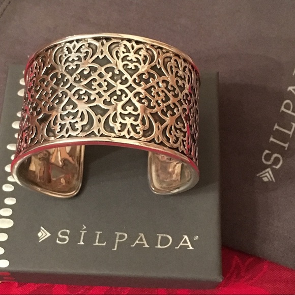 Silpada Sterling Silver Heart Scroll Cuff Bracelet B1697 - Picture 2 of 7